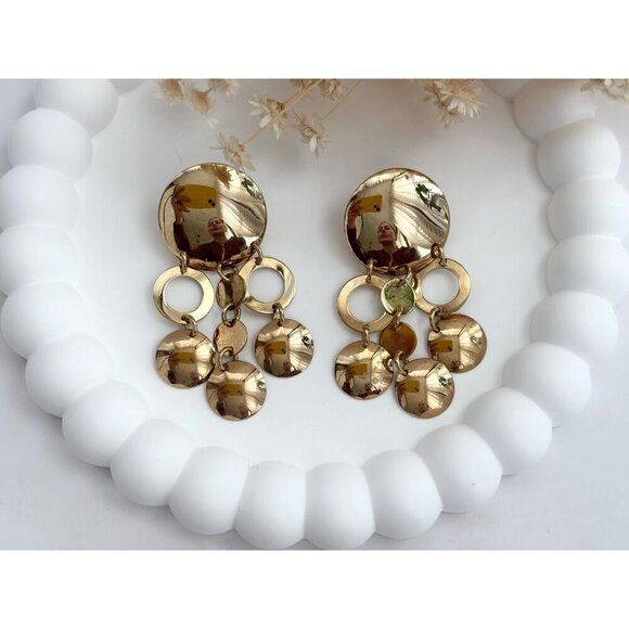 Sandy Baker Sterling Silver Vintage Gold T Vermeil Chandelier Earrings - Picture 2 of 10